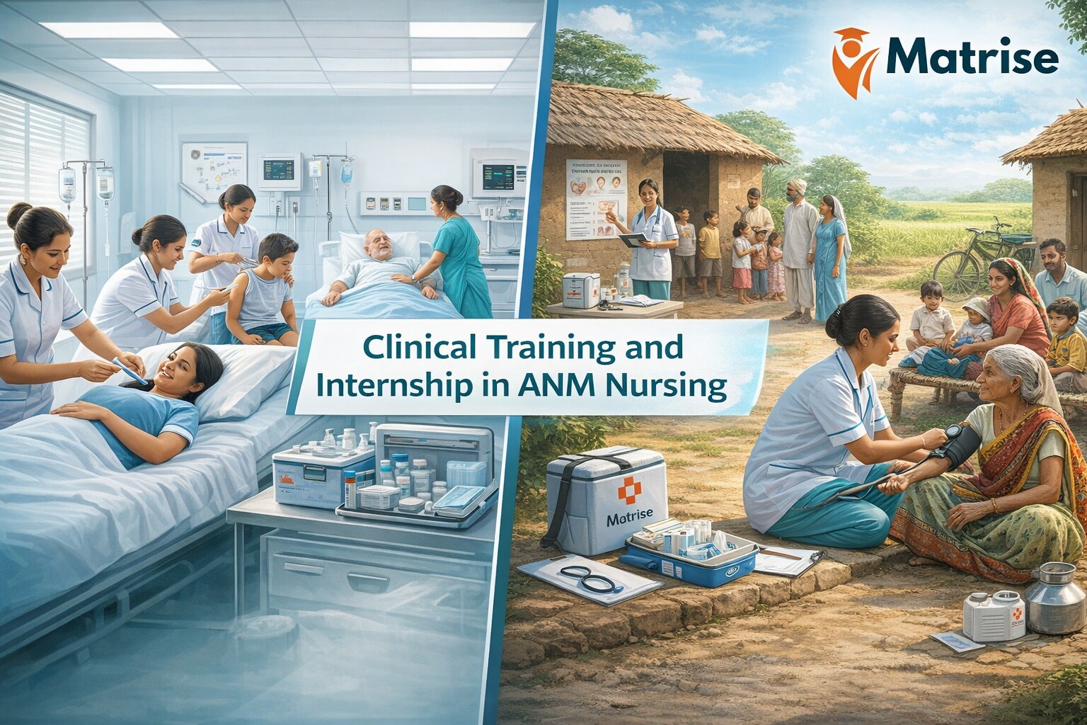 ANM nursing students receiving hospital practical training and internship experience in healthcare ward