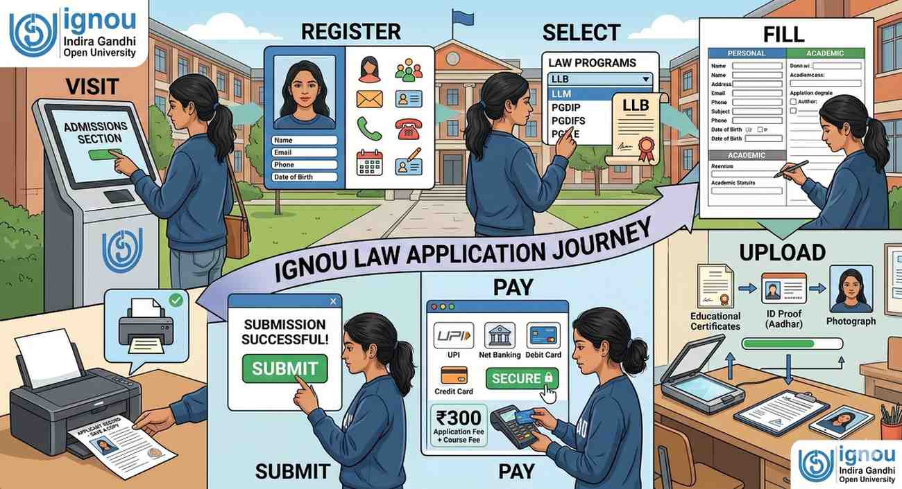 Step by step application process for IGNOU law course admission 2026 through SAMARTH portal